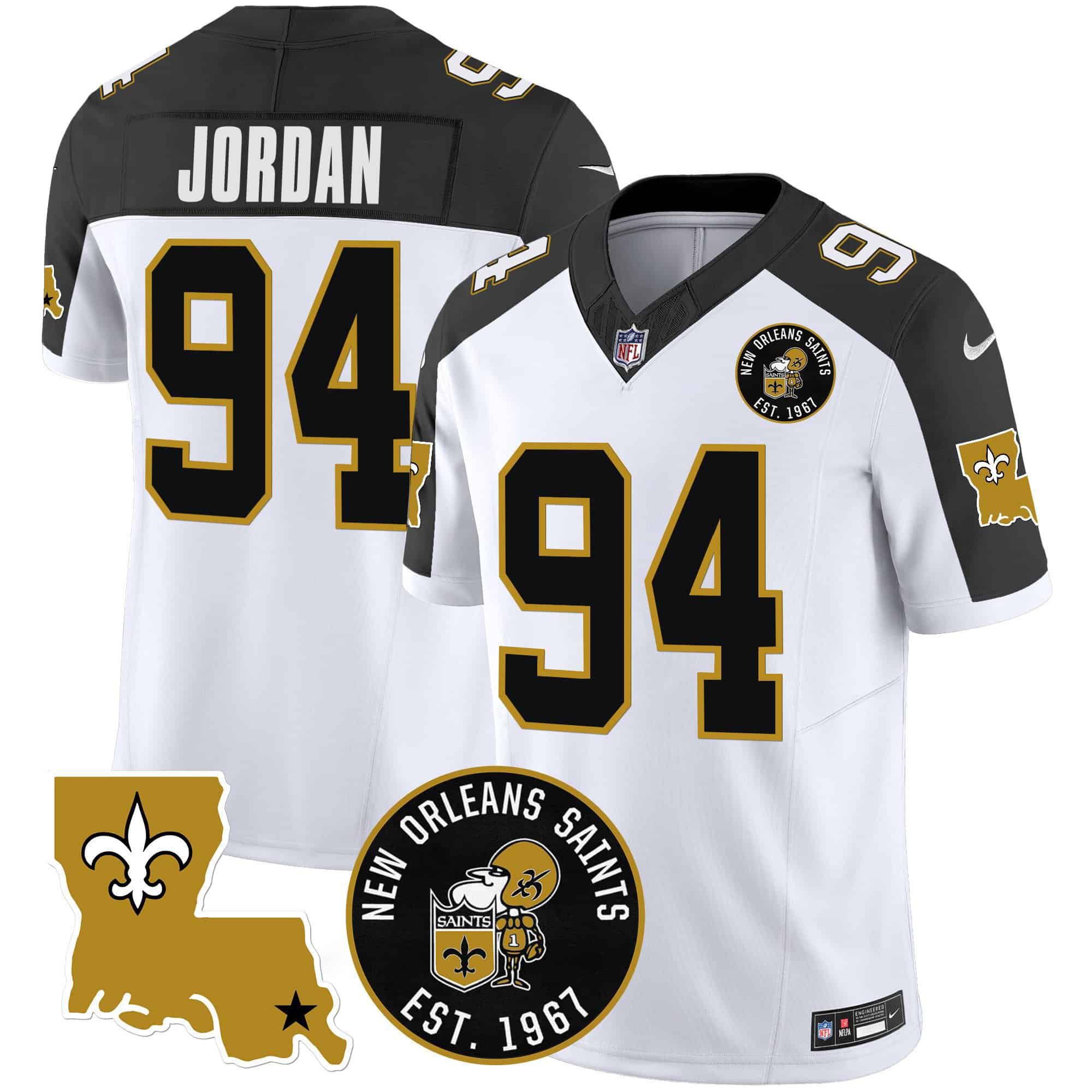 Men New Orleans Saints 94 Jordan White 2024 Nike 1967 Patch Vapor Limited NFL Jersey style 1